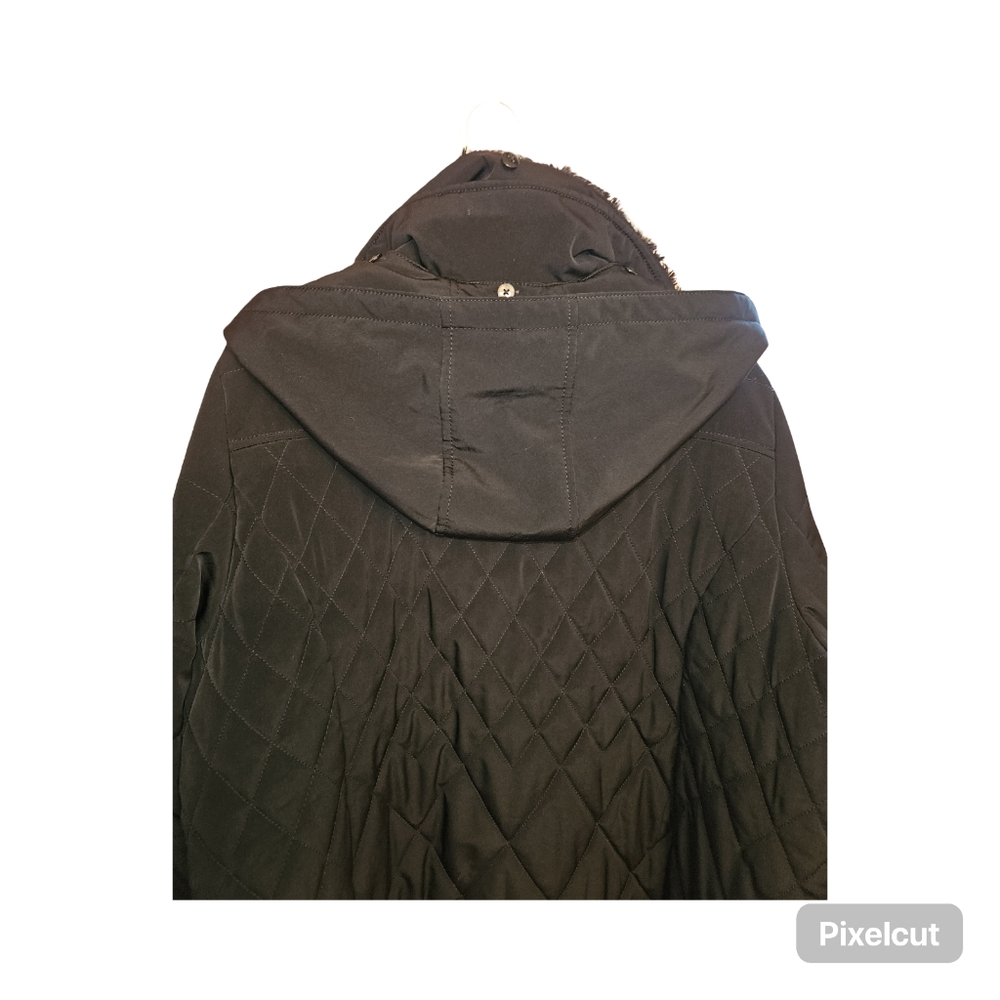 Croft & Bartow Women's Black Quilted Coat 2X With Faux Fur Collar/Hood - Picture 2 of 5